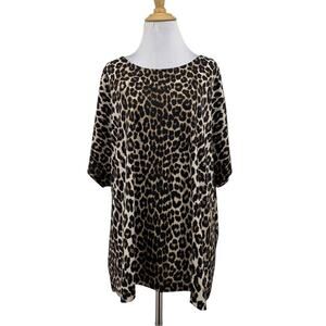 Jules & Leopard Blouse Womens 3X Plus Cheetah Animal Dolman Sleeves Stretch